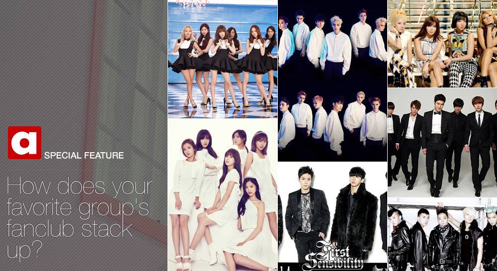 2PM, 2NE1, 4minute, Apink, B1A4, B.A.P, B2ST, Big Bang, Block B, Brown Eyed Girls, EXO, F.T. Island, f(x), Girl