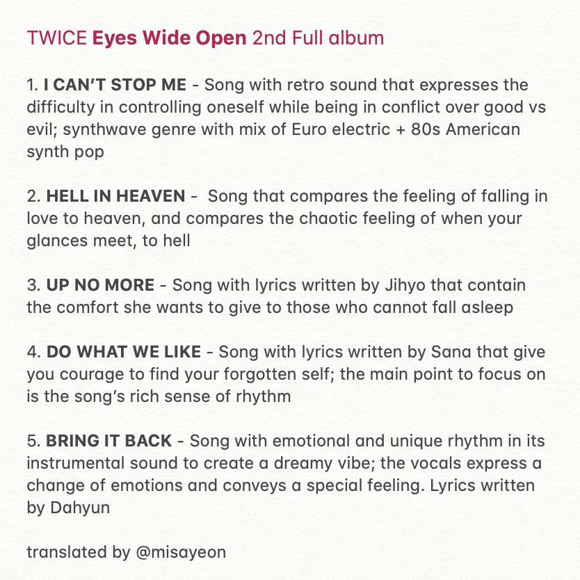 Here Are The Song Descriptions For Each Song On Twice S Second Studio Album Eyes Wide Open Allkpop