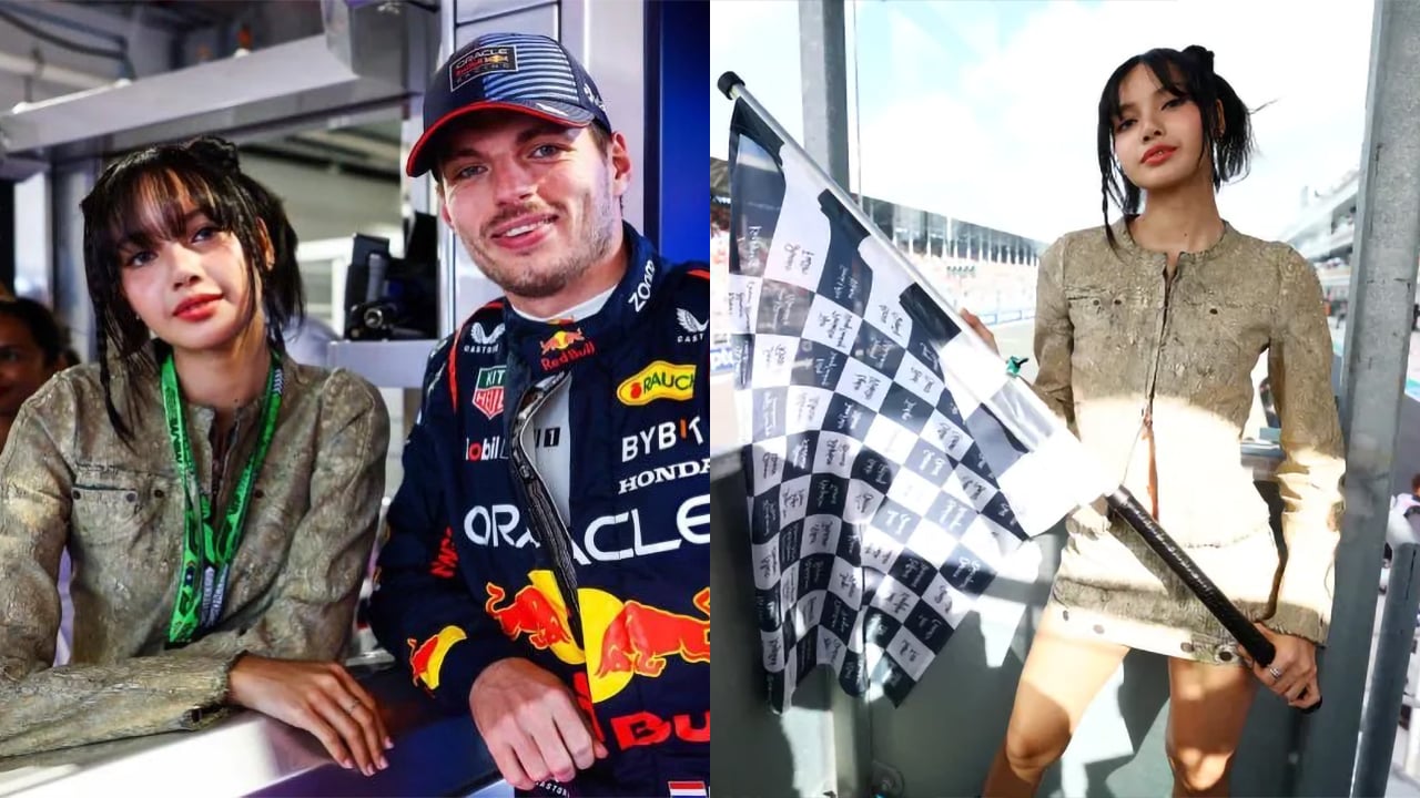 BLACKPINK's Lisa waves the checkered flag and takes a photo with Max ...