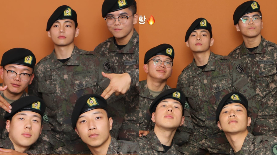 BTS’s V (Kim Taehyung) delights fans with military photos featuring fellow squad soldiers